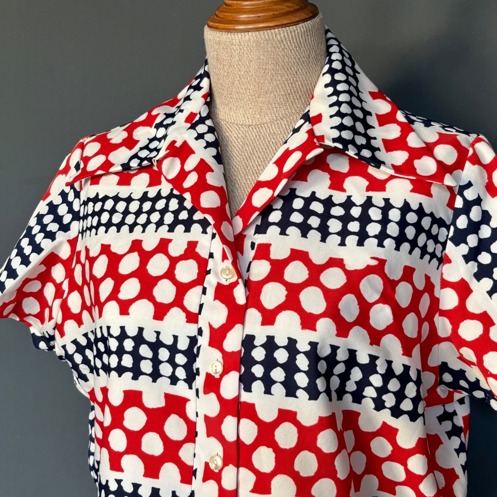 Vintage 70s Mod Polka Dot Blouse | Mardi Modes | Red White Blue | Retro Summer